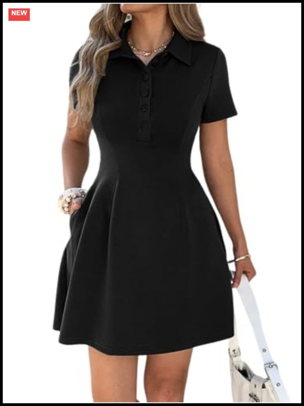 Polo Collared Button Down Flare Mini Dress with Pockets
